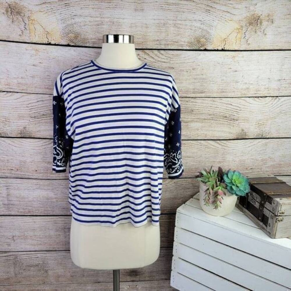 Scotch & Soda Maison Scotch Bandana Striped Paisley Top Blue White Size Small